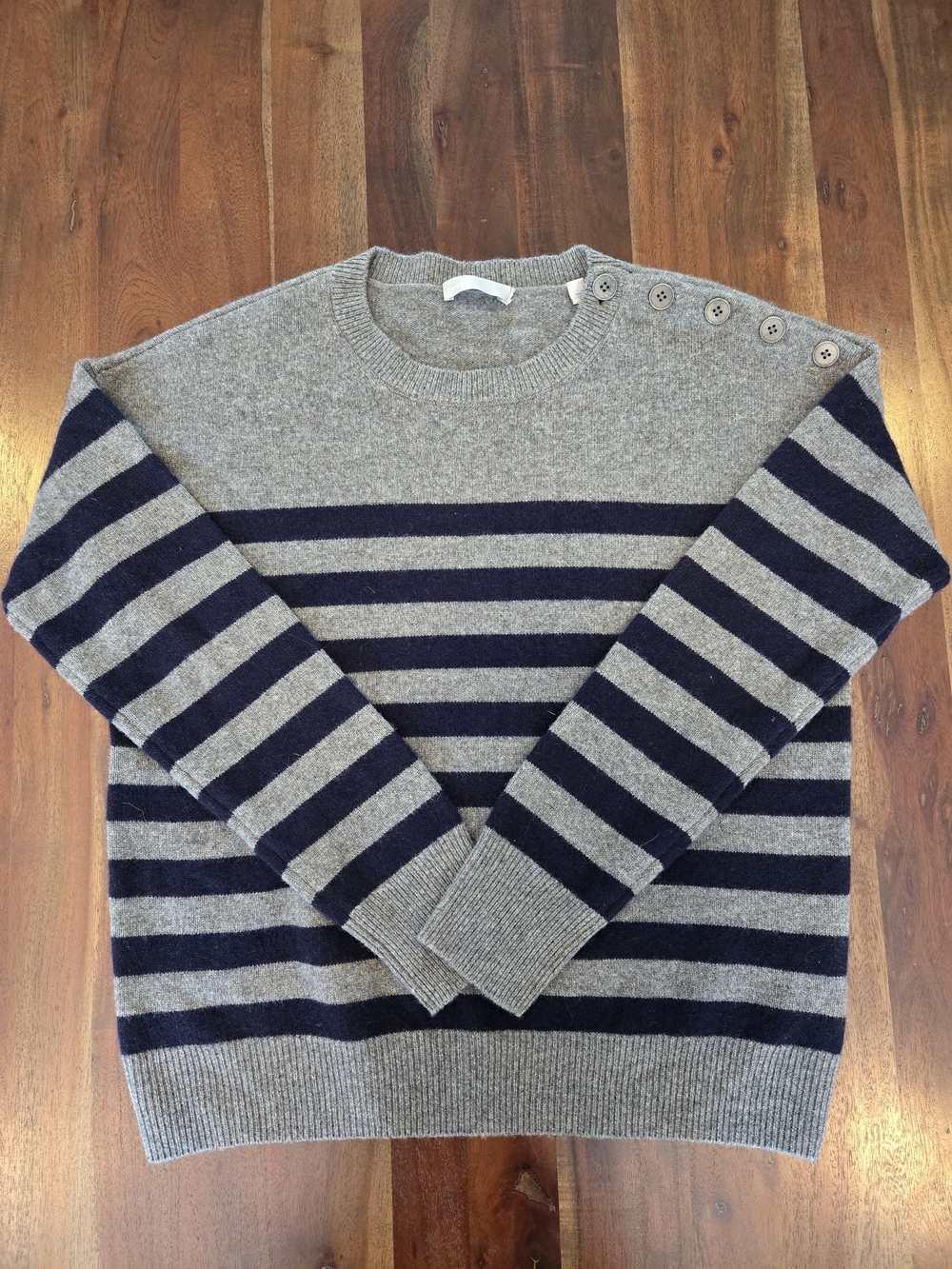 Vince Grey Navy Blue Striped Cashmere Knit Mariner Pullover Size Small